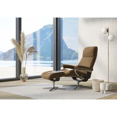 Relaxsessel STRESSLESS "View", braun (taupe paloma), B:82cm H:109cm T:81cm, Leder PALOMA: PALOMA ist ein durchgefärbtes Semianilin-Möbelleder mit natürlicher Narbung., Sessel, mit Hocker, mit Cross Base, Größe S, M & L, Holzakzent Schwarz Image