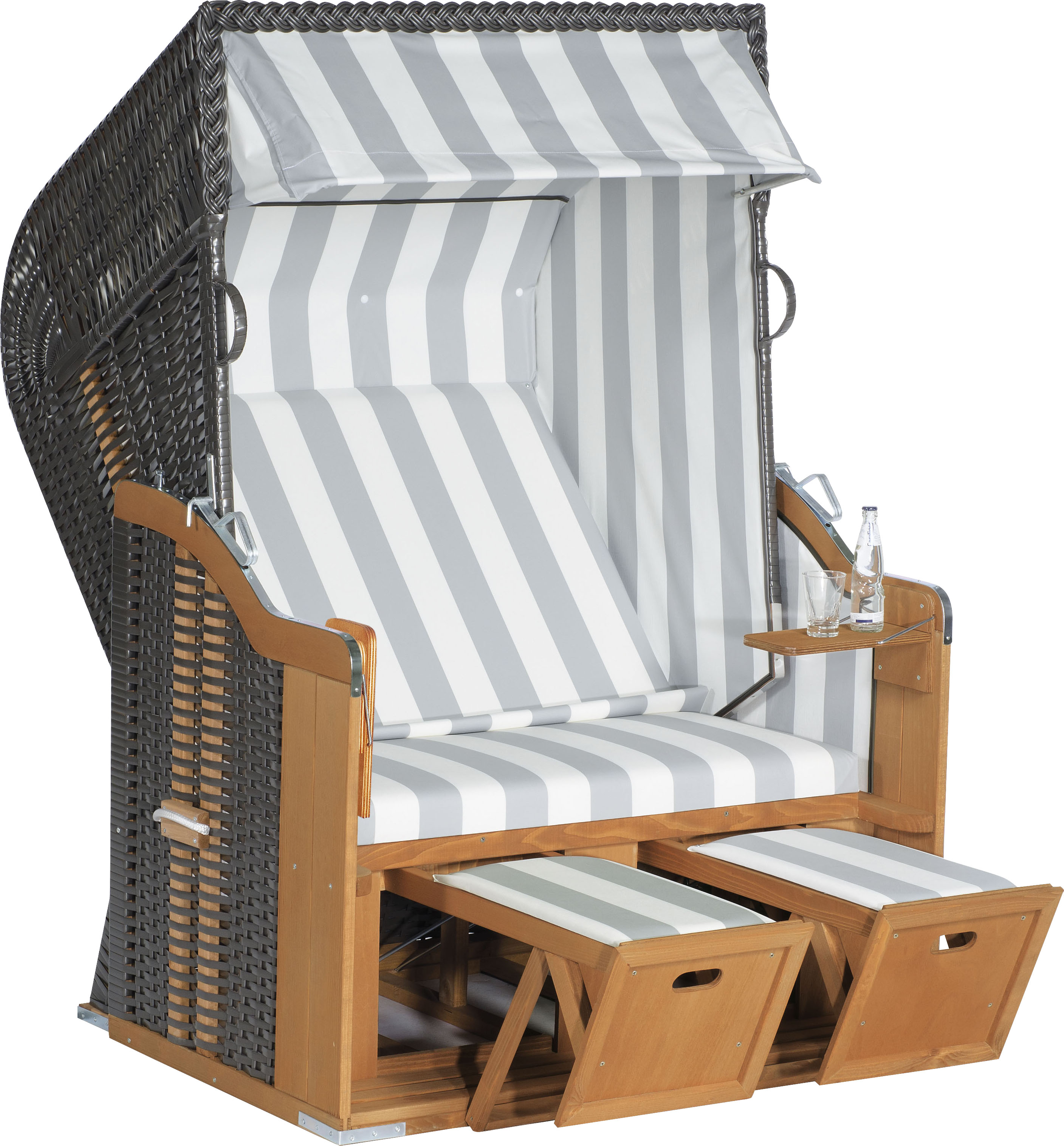 Strandkorb SUNNYSMART "Rustikal 250 Basic", grau (korpus: natur, anthrazit bezug: grau, weiß), StrandkörbeB:125cm H:160cm T:90cm, PVC-Stoff, Metallteile wetterfest verzinkt, B:125cm H:160cm T:90cm