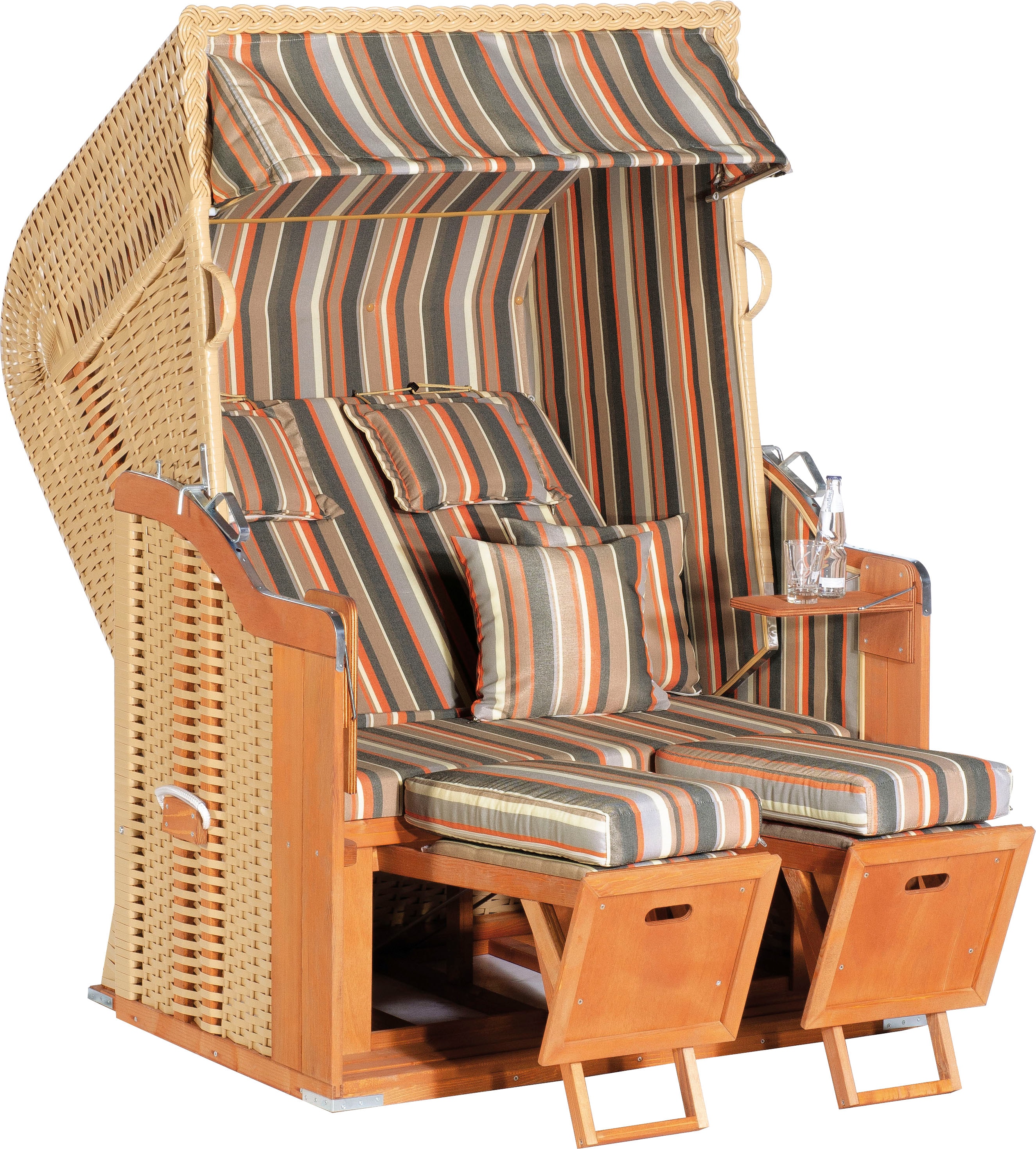 Strandkorb SUNNYSMART "Rustikal 250 Plus", beige (korpus: natur, beige bezug: terrakotta, grau, weiß), StrandkörbeB:125cm H:160cm T:90cm, 2-Sitzer, komplett montiert, Oberkorb in einem Stück geflochten, B:125cm H:160cm T:90cm