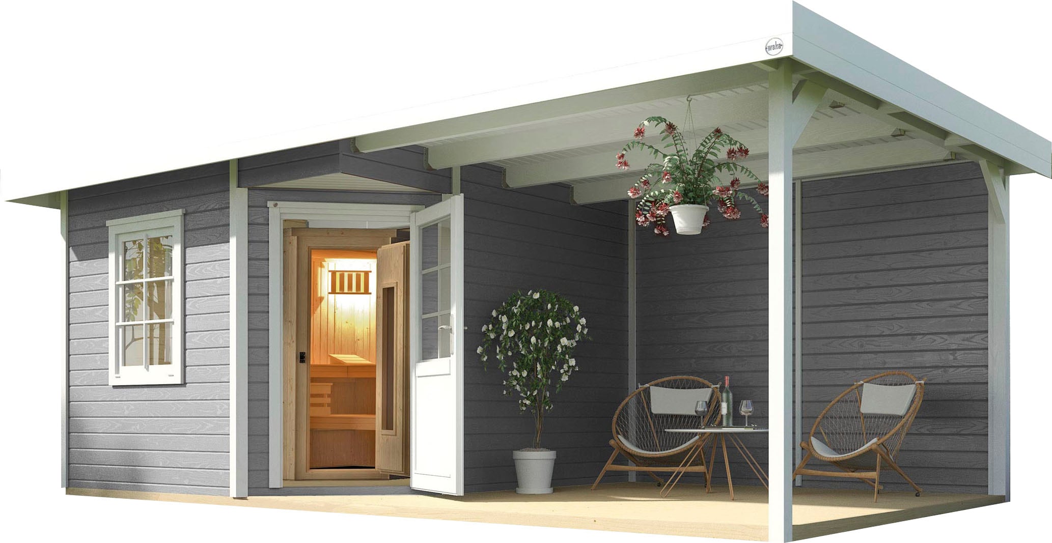 Saunahaus WEKA "Salo", grau, Saunaofen, externe Steuerung, 7,5 kW, Saunen, 7,5 kW-Ofen mit digitaler Steuerung