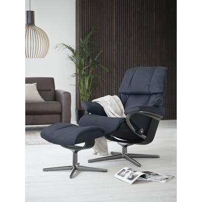 Relaxsessel STRESSLESS "Reno", blau (blau dinamica), B:92cm H:100cm T:80cm, Microfaser DINAMICA (88% Polyester, 12% Polyurethan), Sessel, mit Hocker, mit Cross Base, Größe S, M & L, Holzakzent Schwarz Image