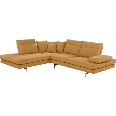 Ecksofa CALIA ITALIA "Toby Wing, Komfortsofa mit Sitzkomfort der Extraklasse, L-Form", orange (senape bull), B:288cm H:90cm T:232cm, Leder BULL (100% Leder), Sofas, Sitztiefenverstellung, wahlw. mit Kissen-Set,Füße schwarz matt Image