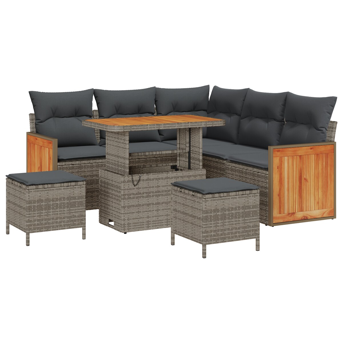 vidaXL 8-teiliges Garten Sofa Set mit Kissen Grau Poly Rattan Akazie Image