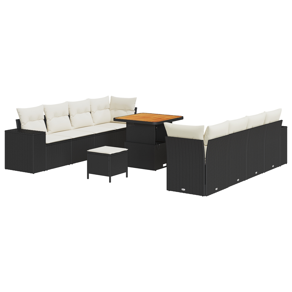 vidaXL 11-teiliges Garten-Sofa-Set mit Kissen in Schwarz aus Poly-Rattan und Akazie Image