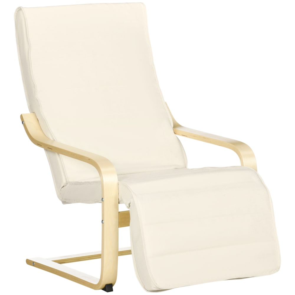 Fauteuil relax repose-pied réglable bois massif crème