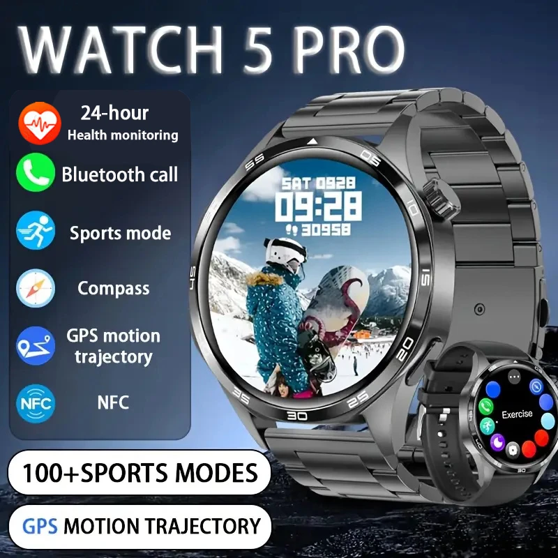 Für HUAWEI GT5 Pro GPS NFC Smart Uhr Männer AMOLED Bildschirm Smartwatch Herzfrequenz Bluetooth Anruf IP67 Wasserdicht Mann Uhr 5Pro Image