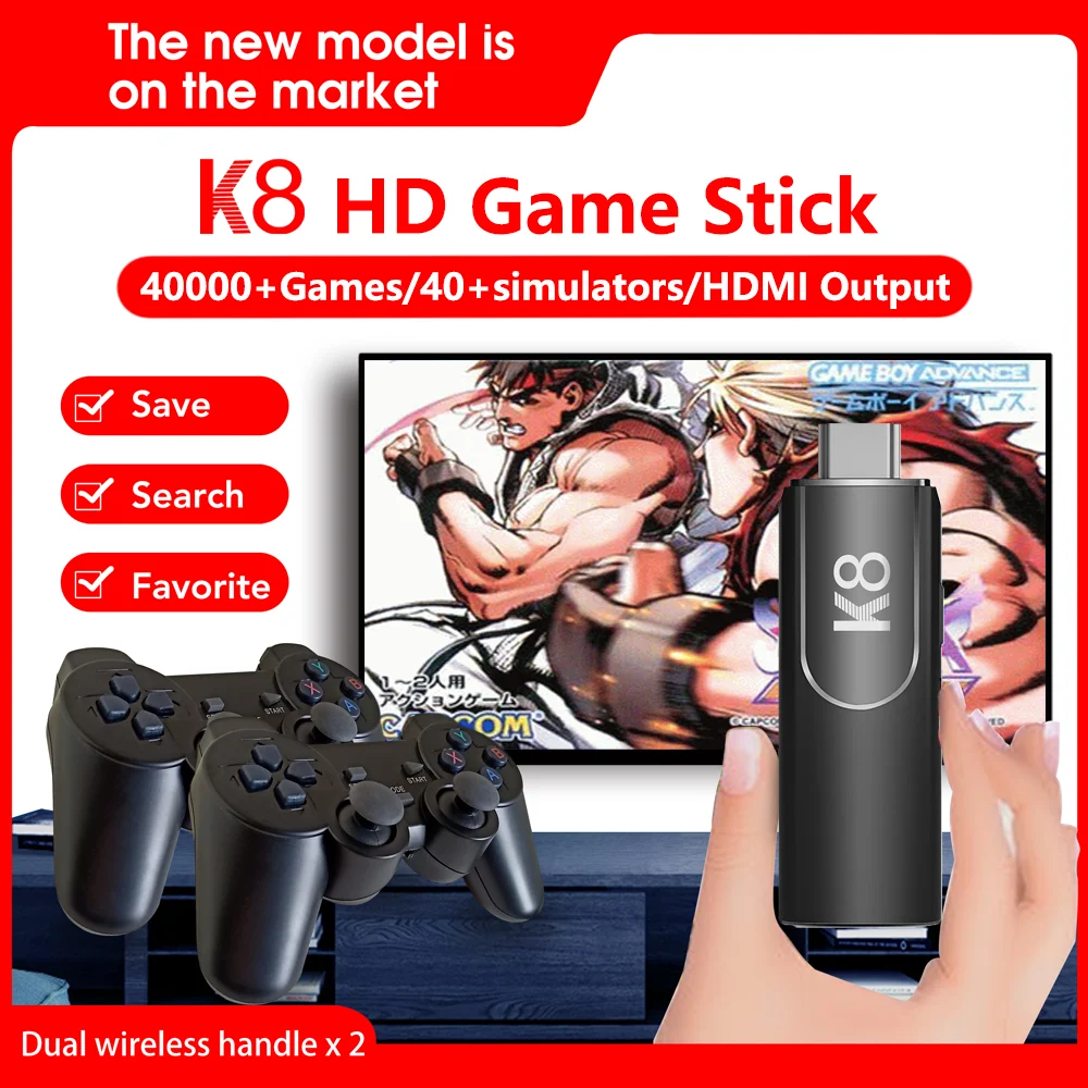 K8 Console de jeu vidéo intégré plus de 40000 jeux rétro lecteur de jeu portable 64G 4K TV Game Stick 2.4G contrôleur sans fil manette de jeu