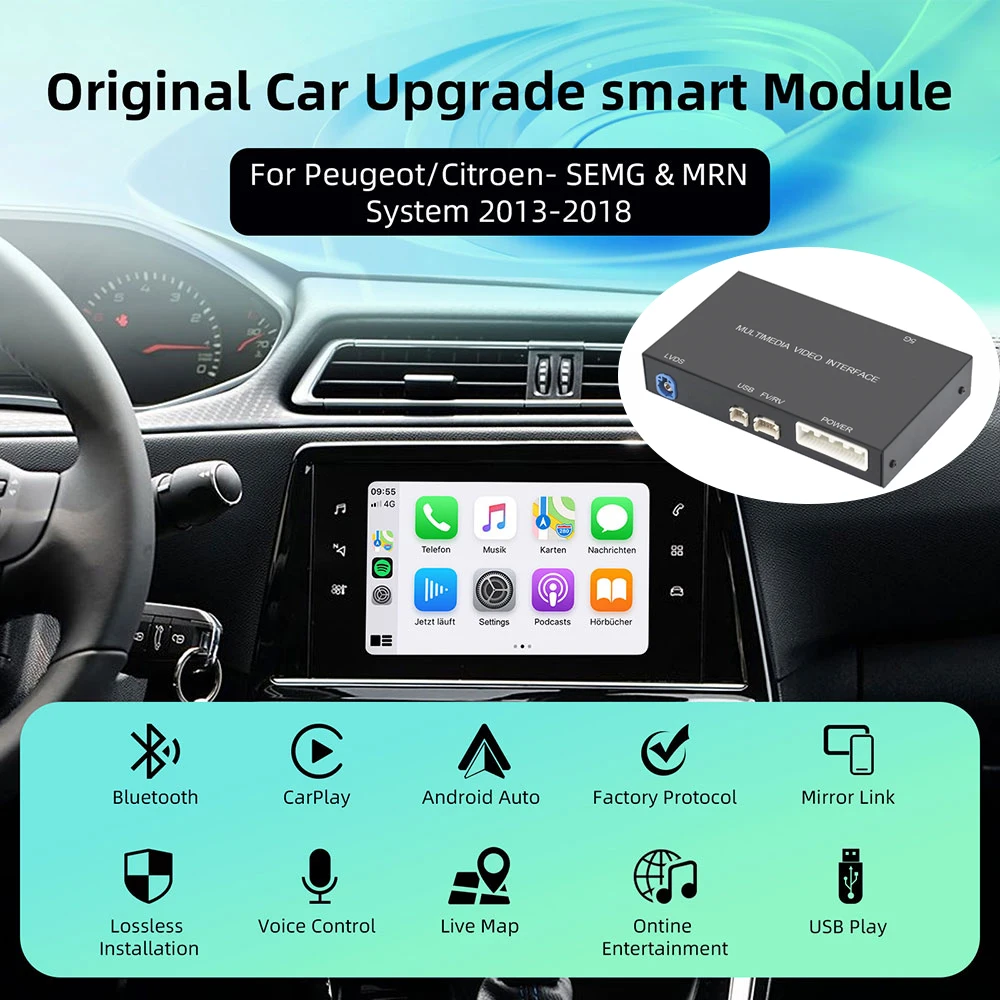 Drahtlose Carplay-Box für Peugeot Citroën SMEG MRN 2013–2018 C4 C5 DS4 DS3 308 508 208 3008 Android Auto Mirrorlink-Kamera Image