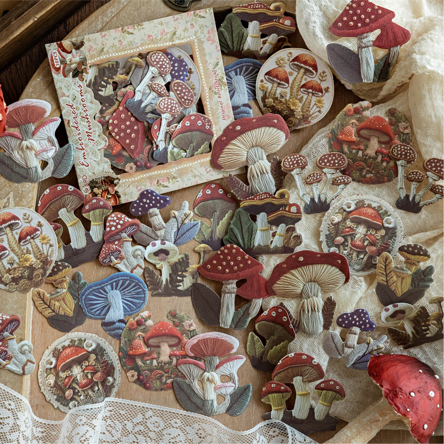 JIANQI 30 Blatt Relief-Relief-Aufkleber, Pflanzenblumen, dekoratives, handgefertigtes Scrapbooking-Material, Tagebuch, Album, Bastelbedarf Image