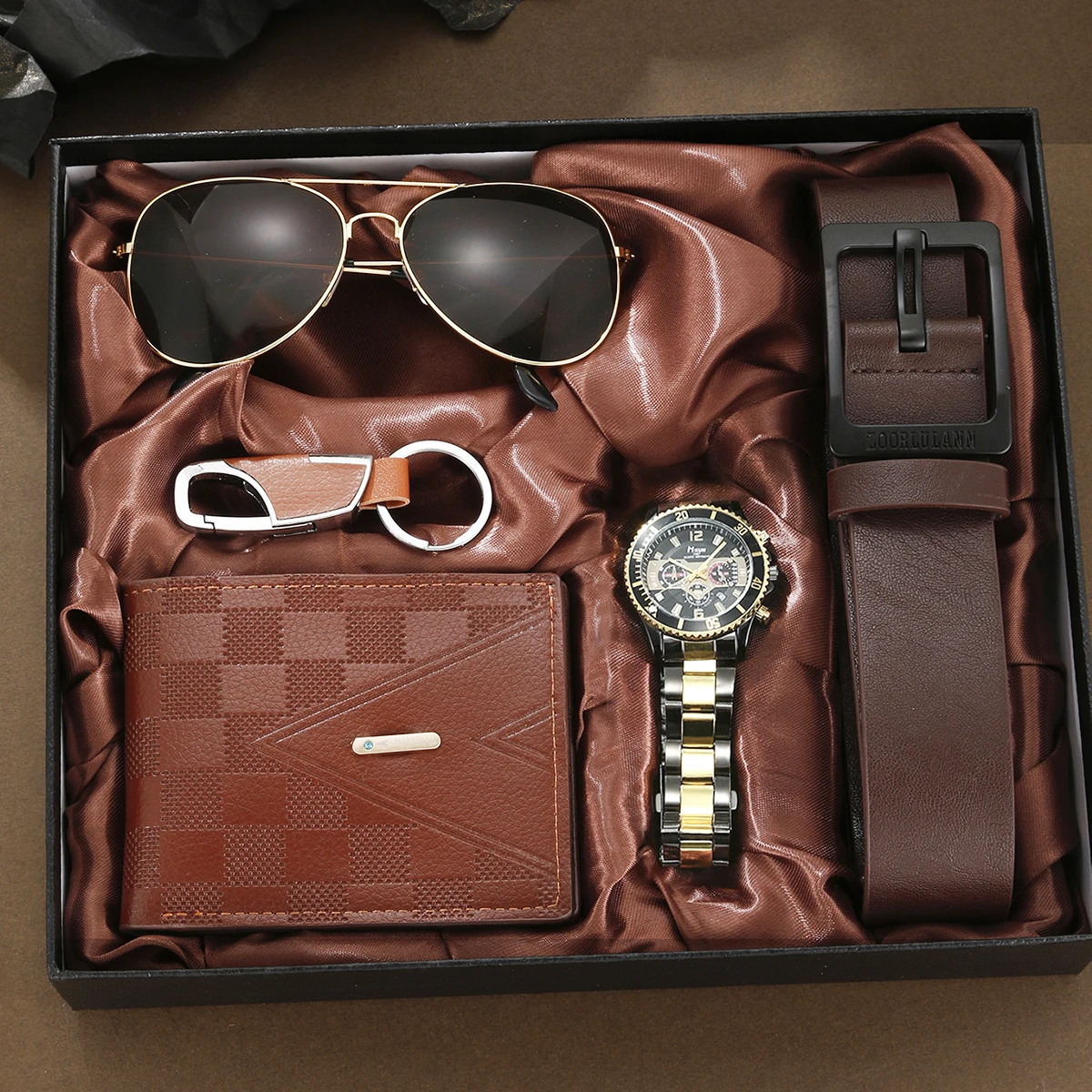 Coffret Cadeau Montre Homme, PoinMontre à Quartz, Style Mécanique, Coffret Cadeau 5 Pièces