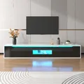 Comanlai Meuble TV 180 cm avec éclairage LED, commode TV, meuble bas pour salon, meuble TV haute brillance avec 3 portes