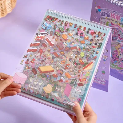 20 Blatt 8in1 3D-Landschaftsaufkleber, Sammlung, Buchalbum, Cartoon-Szene, DIY-Spielzeug, Spiel, Festival, Geburtstagsgeschenk für Kinder, Mädchen, Kinder Image