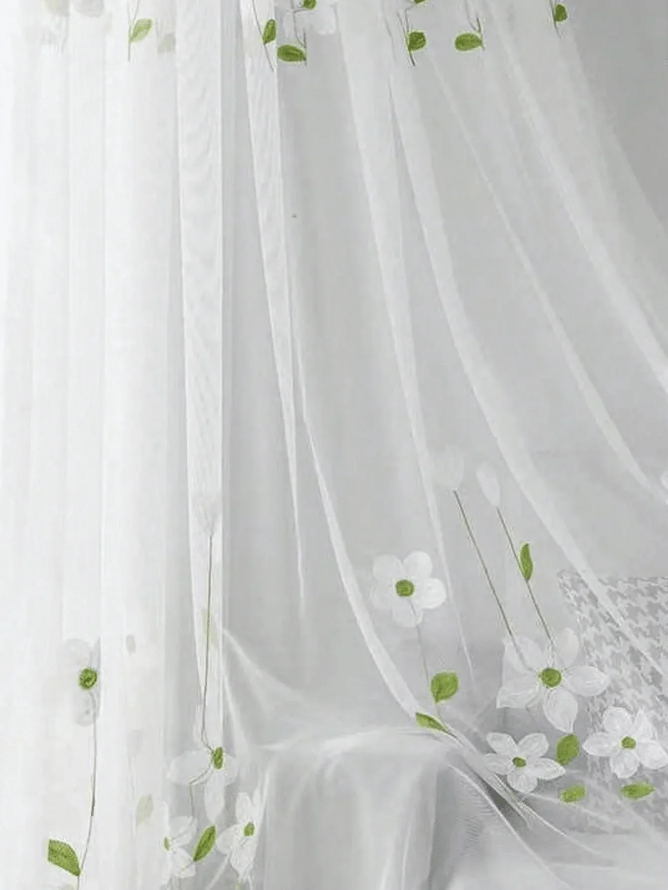 Kleiner, frischer, weißer, mit Magnolien bestickter Fenstergittervorhang, 1 Stück Vorhänge für Schlafzimmer Image