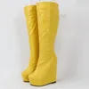 ZHIMA Frauen Kniehohe Stiefel Keile High Heels Seite Full Zip Up Plattform Boot Faux Leder Weibliche Schuhe Frau Große Größe 43 46 52
