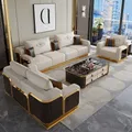 Cuir de luxe moderne avec ensemble de canapé en bois, canapé 2/3/4 places à la mode, canapé en cuir pour le salon, couleur personnalisée acceptée