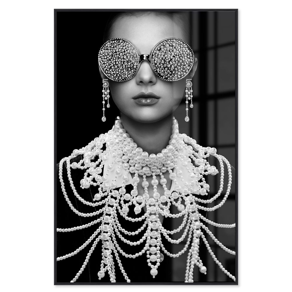 La Casa »Lady with pearl necklace« Glasbild mit Strassapplikation 80x120 cm gerahmt Image