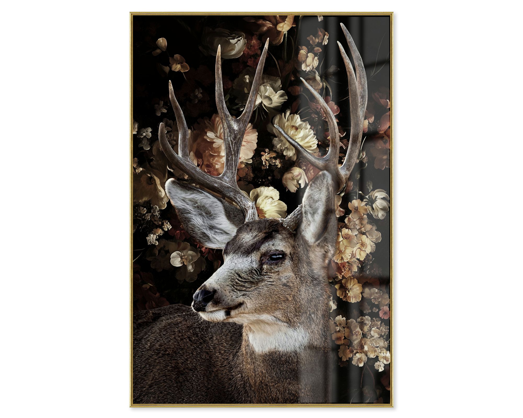 La Casa »Deer profile in a shower of flowers« Glasbild 80x120 cm Image