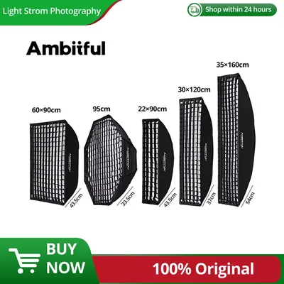 AMBITFUL 60x90cm 22x90cm 30x120cm 35x160cm 95cm Rectangular Octagonal Honeycomb Grid Softbox for Bowens Studio Flash Softbox