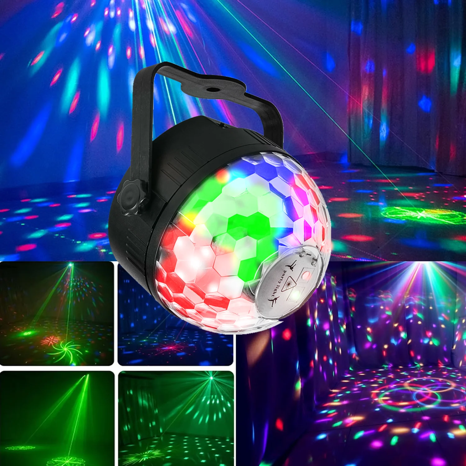 Disco Ball Party Light 7 Colors DJ Red Green Laser Light Strobe Voice Control Stage Party Bar Christmas Dance Bar Wedding Decora