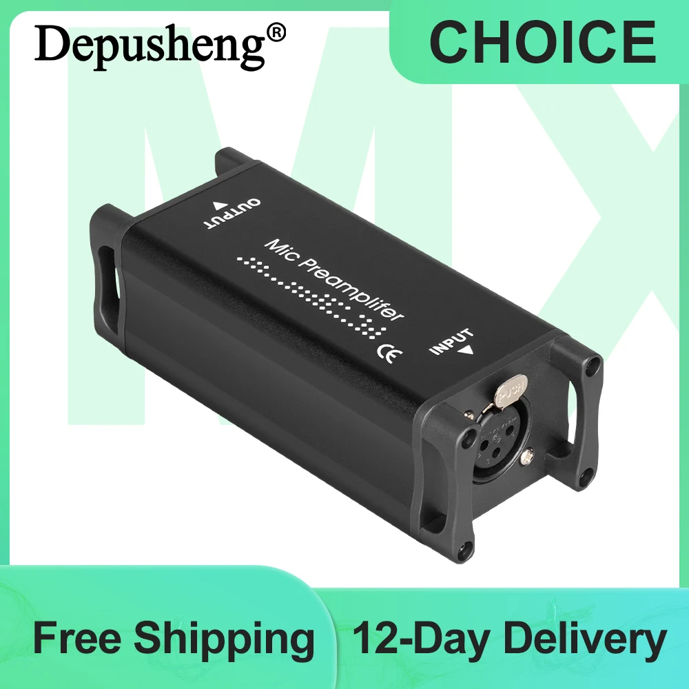 Microphone Preamp Gain Booster Depusheng MX2 for Dynamic Mic Max 75db Gain for Vocal Podcast Home Studio Recording