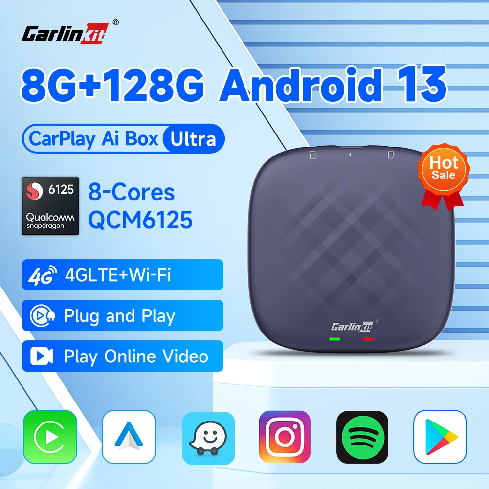 CarlinKit 8GB+128GB Android 13 TV Box Split Screen Built-in Netflix IPTV GPS Qualcomm 8-Core Wireless Android Auto& CarPlay Box