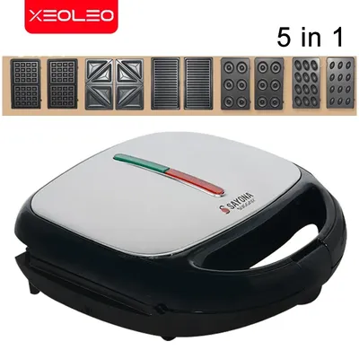 XEOLEO 5 in 1 Electric Waffle Maker 750W Multi-Baker Breakfast Walnut Cake Waffle Maker Kitchen Appliances Non-stick Waffle Iron