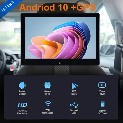 10.1 inch 4K Car Headrest Monitor Tablet PC Android 10 GPS 1080P WIFI/Bluetooth/USB/HDMI/Airplay MP5 APP 2G+32GB ROM Car Monitor