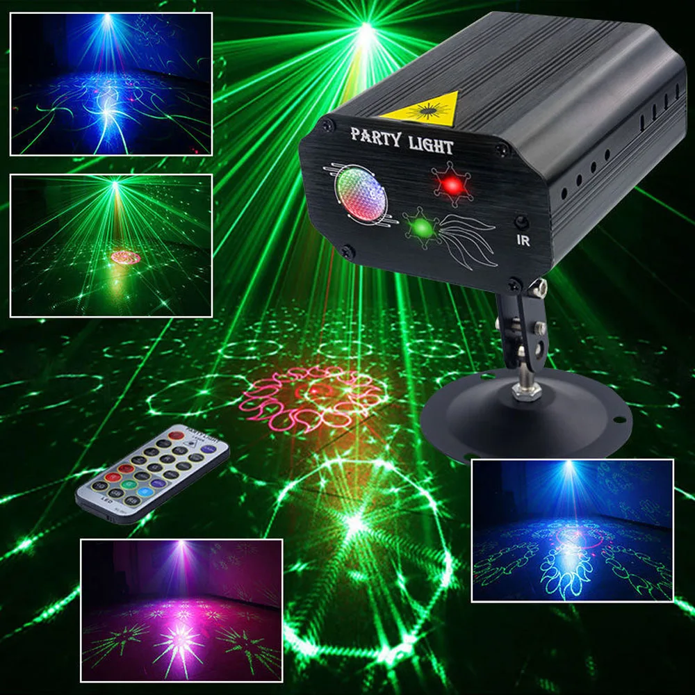 Mini LED RGB Light Red Green Laser Light DJ Disco Party Light Sound Activated Strobe Light with Remote Control for Wedding Birth