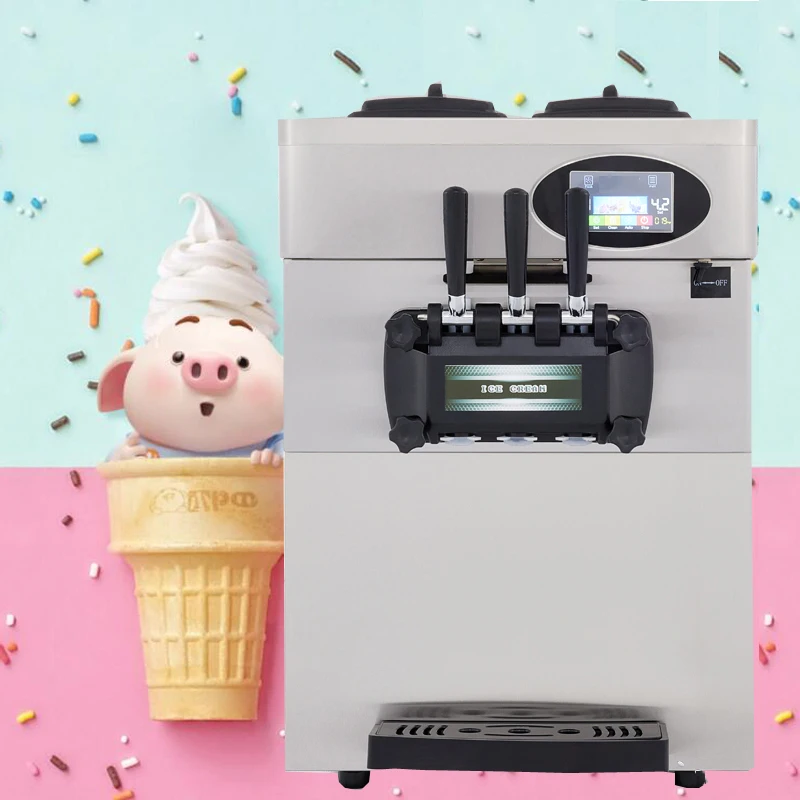 Three Flavors Ice Cream Machine Commercial Soft Ice Cream Makers Desktop Sundae Ice Cream Production Machine