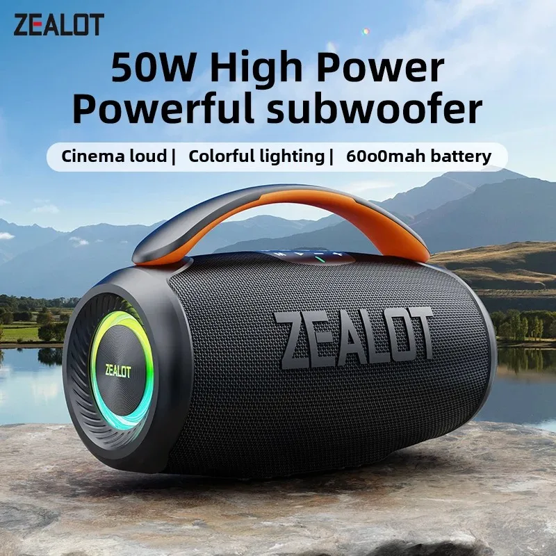 ZEALOT-P11 Speaker 50W Bluetooth Speaker with IPX6 Waterproof, Comfortable handle,Controllable lighting,TWS,AUX,Outdoor