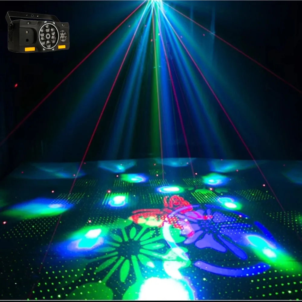 5IN1 Bee Eye DJ Disco Party Light LED RGBW Stage Light DMX Control Laser Light Sound Activated Strobe Laser Light Holiday Decor