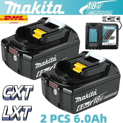 Authentic Makita 18V Battery Pack, 18V 6Ah Batterie Makita 18V Lithium, with LED Power Indicator, ️Shock Resistant Design