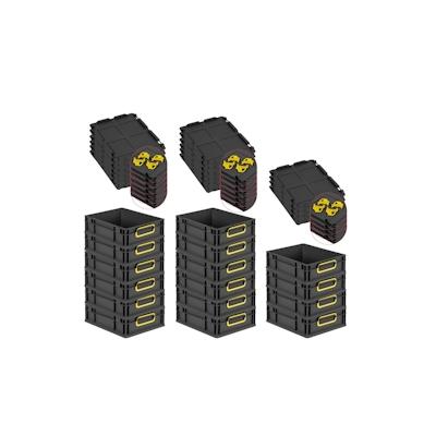 PROREGAL SuperSparSet 16x Eurobox NextGen Color mit Auflagedeckel & Verschlüsse, HxBxT 12x30x40cm, 11L, Schwarz, Griffe gelb zu, Eurobehälter Image