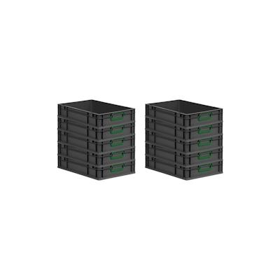 PROREGAL SparSet 10x Eurobox NextGen Color, HxBxT 12x40x60cm, 23 Liter, Griffe grün zu, Schwarz, Eurobehälter, Transportbehälter Image