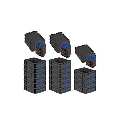 PROREGAL SuperSparSet 16x Eurobox NextGen Color mit Auflagedeckel & Verschlüsse, HxBxT 12x30x40cm, 11L, Schwarz, Griffe blau zu, Eurobehälter Image