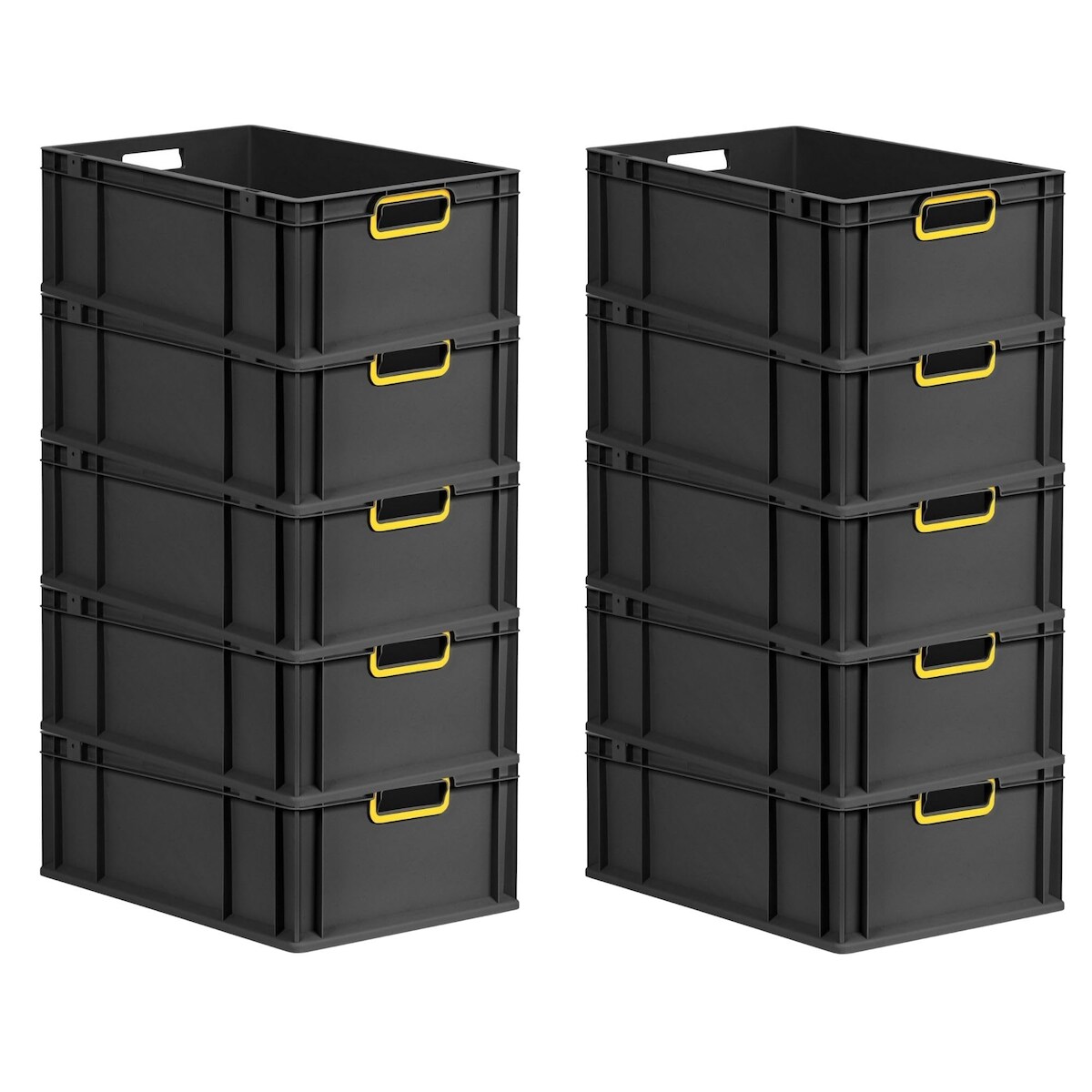 PROREGAL SparSet 10x Eurobox NextGen Color, HxBxT 22x40x60cm, 44 Liter, Griffe gelb offen, Schwarz, Eurobehälter, Transportbehälter Image