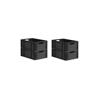 PROREGAL SuperSparSet 4x Eurobox NextGen Grip, HxBxT 22x40x60cm, 44 Liter, Griffe offen, Schwarz, Eurobehälter, Transportbehälter Image