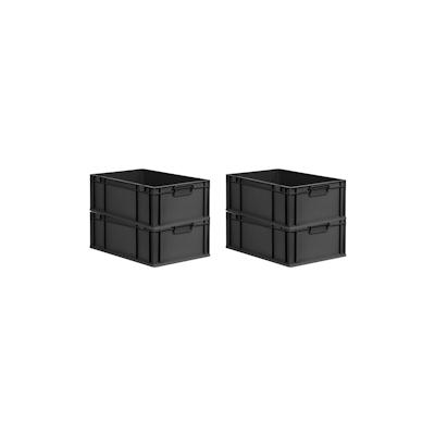 PROREGAL SuperSparSet 4x Eurobox NextGen Grip, HxBxT 22x40x60cm, 44 Liter, Griffe zu, Schwarz, Eurobehälter, Transportbehälter Image