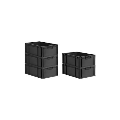 PROREGAL SparSet 5x Eurobox NextGen Grip, HxBxT 22x40x60cm, 44 Liter, Griffe zu, Schwarz, Eurobehälter, Transportbehälter Image