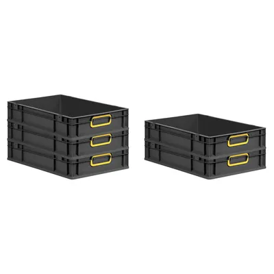 PROREGAL SparSet 5x Eurobox NextGen Color, HxBxT 12x40x60cm, 23 Liter, Griffe gelb zu, Schwarz, Eurobehälter, Transportbehälter Image