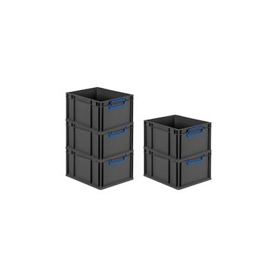 PROREGAL SparSet 5x Eurobox NextGen Color, HxBxT 22x30x40cm, 20 Liter, Griffe blau zu, Schwarz, Eurobehälter, Transportbehälter Image