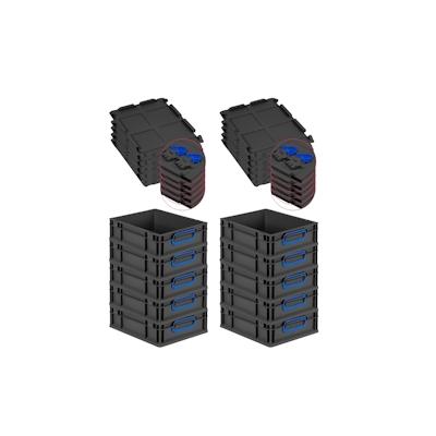 PROREGAL SuperSparSet 10x Eurobox NextGen Color mit Scharnierdeckel & Verschlüssen, HxBxT 12x30x40cm, 11L, Schwarz, Griffe blau zu, Eurobehälter Image