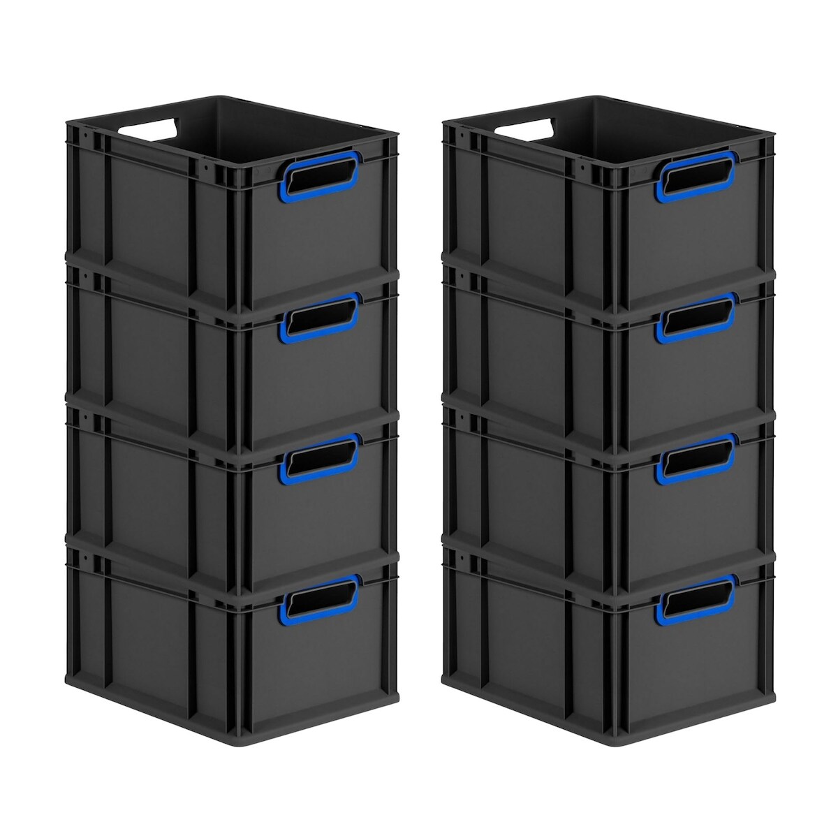 PROREGAL SuperSparSet 8x Eurobox NextGen Color, HxBxT 22x30x40cm, 20 Liter, Griffe blau offen, Schwarz, Eurobehälter, Transportbehälter Image
