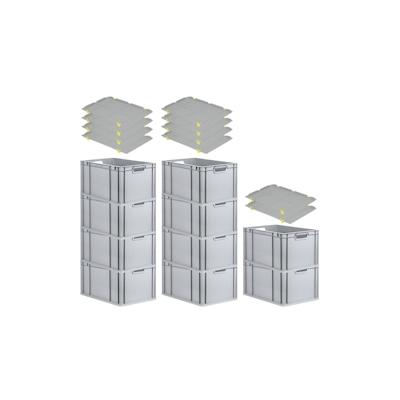 PROREGAL SparSet 10x Eurobox NextGen Grip mit Auflagedeckel & 4 gelben Verschlüssen, HxBxT 32x40x60cm, 65L, Grau, Griffe offen, Eurobehälter Image
