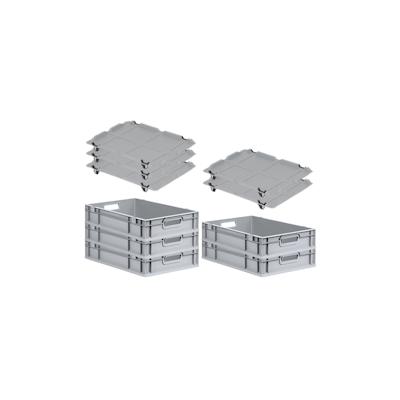 PROREGAL SparSet 5x Eurobox NextGen Grip mit Auflagedeckel & 4 schwarzen Verschlüssen, HxBxT 12x40x60cm, 23L, Grau, Griffe offen, Eurobehälter Image