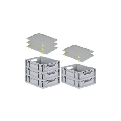PROREGAL SparSet 5x Eurobox NextGen Grip mit Auflagedeckel & 4 gelben Verschlüssen, HxBxT 12x30x40cm, 11L, Grau, Griffe offen, Eurobehälter Image