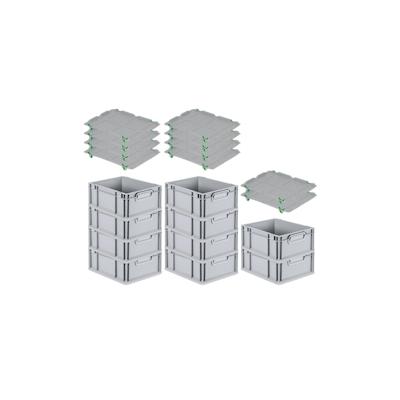 PROREGAL SuperSparSet 10x Eurobox NextGen Grip mit Auflagedeckel & 4 grünen Verschlüssen, HxBxT 17x30x40cm, 16L, Grau, Griffe zu, Eurobehälter Image