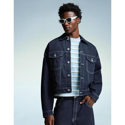 Bershka Denim Trucker Jacket Men Xs Navy