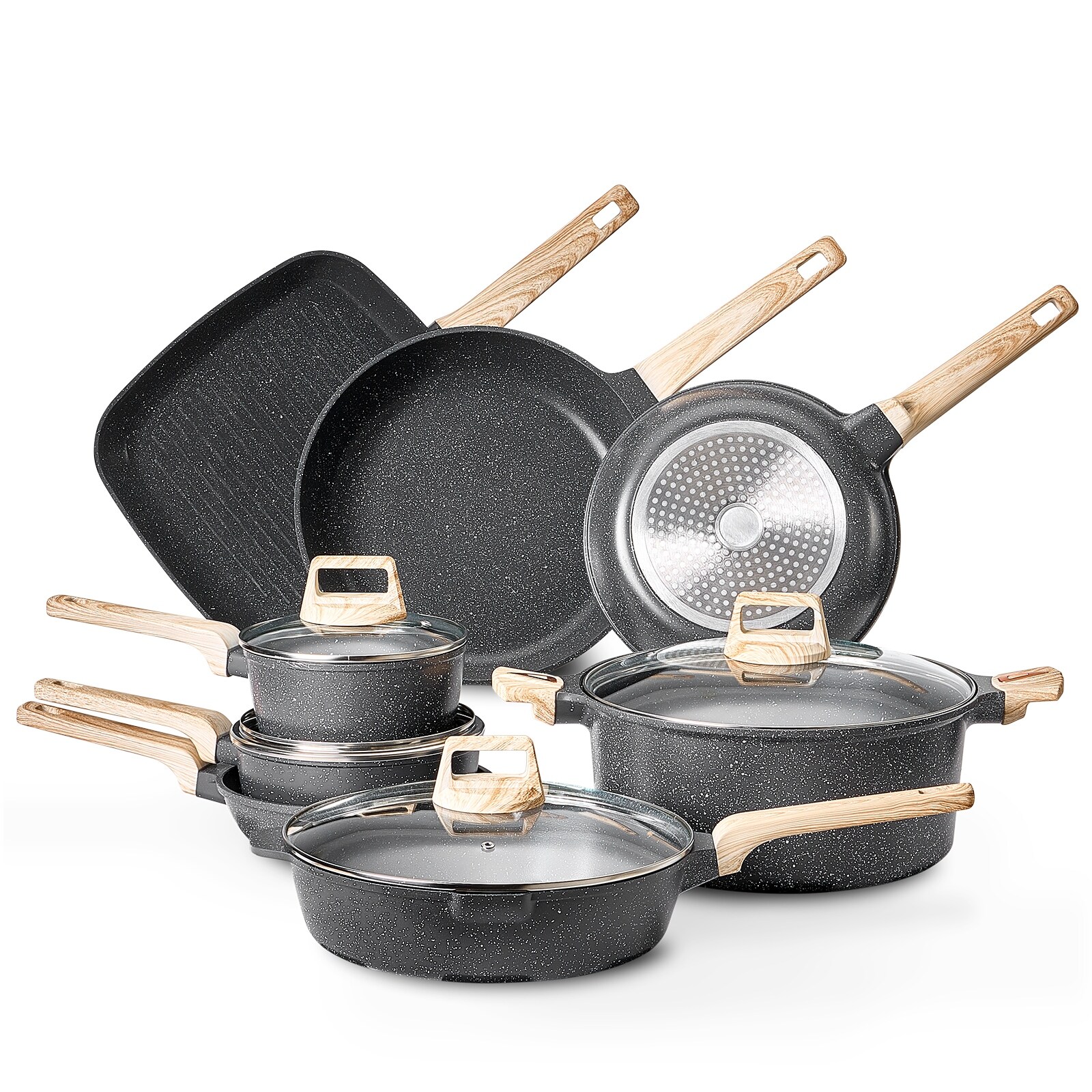 UIMOSO Pots and Pans Set Nonstick, Granite Cookware Set, Induction Cookwares, Kitchen RV Cooking Sets