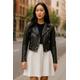 Infinity Leather Womens Black Cropped Brando Biker Jacket-durban Lamb Leather - Size 10 UK | Infinity Leather Sale | Discount Designer Brands